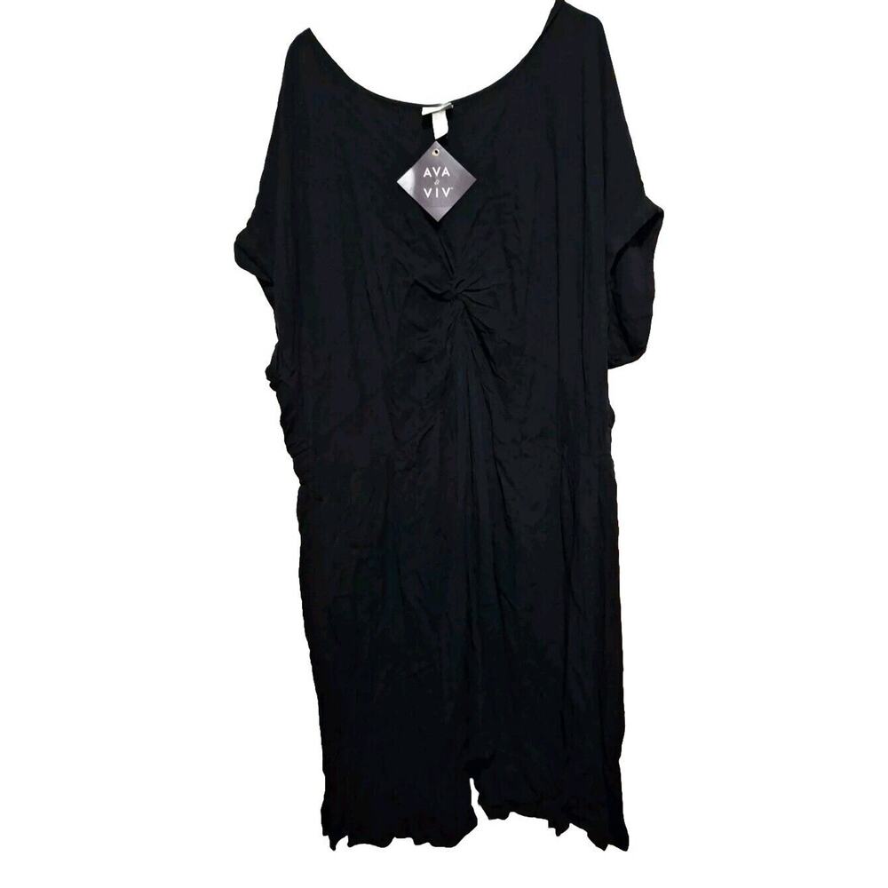 Ava & Viv Long Hilo Black Dress With Short Roll Sleeves 4x New With Tags